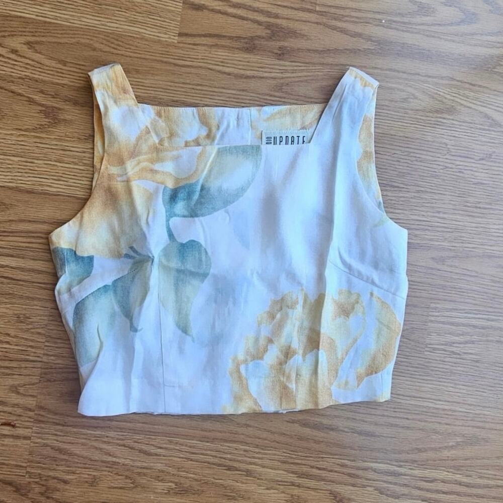 90s Cropped Linen Blend Floral Blouse - Size 8, Romantic, Cottagecore, Fairy